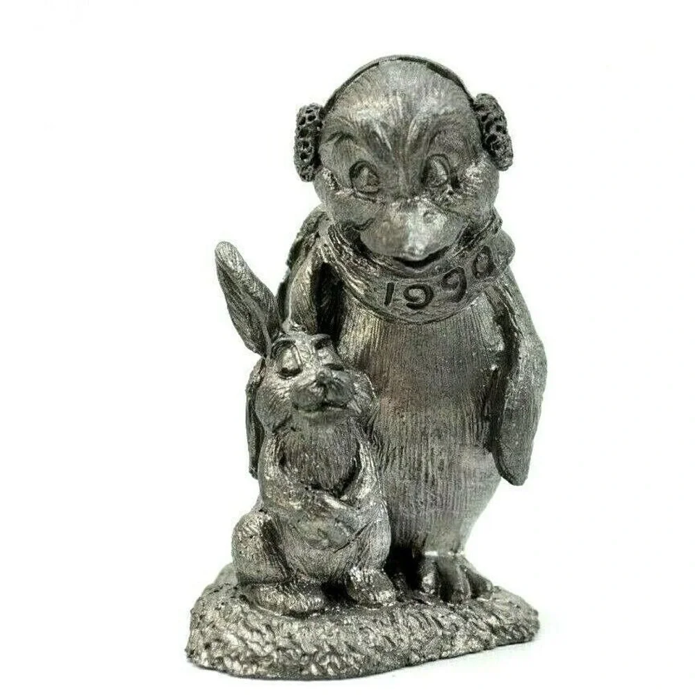 Michael‎ Ricker Pewter Penguin Rabbit Anthropomorphic Figure 1990 Signed #404